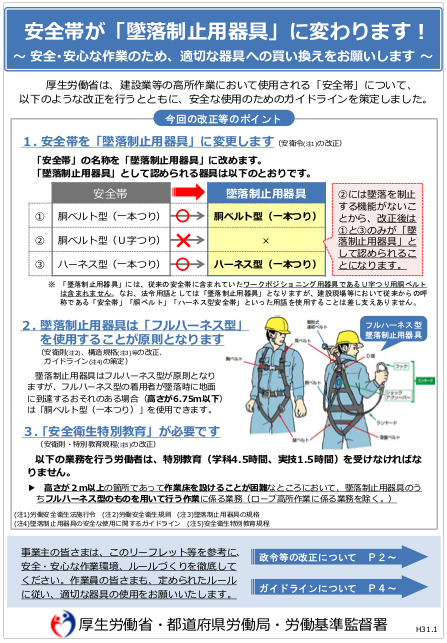 安全帯が「墜落制止用器具」に変わります！